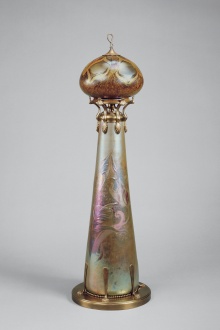 Cypriot glass lamp with lustered ceramic base
