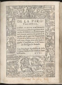 Title page of Vannoccio Biringuccio, De la pirotechnia, 1540. CMGL 93699.