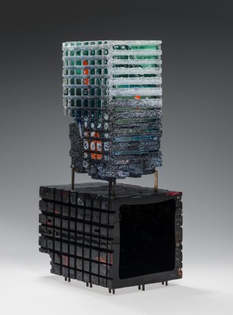 Stacked Grid Structure Thaddeus Wolfe (American, born 1979) Made in United States, Brooklyn, New York, 2016 Mold-blown glass with brass inclusions, 2016.4.9, 31st Rakow Commission
