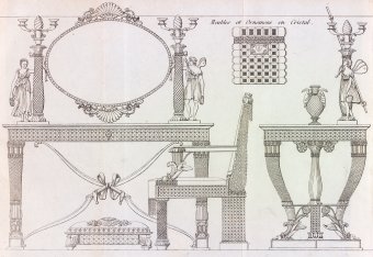 Fig. 4: Design for dressing table. From Nouveau manuel complet du verrier ... , published by Julia Fontanelle in Paris, 1829, pl. 3. Juliette K. and Leonard S. Rakow Research Library.