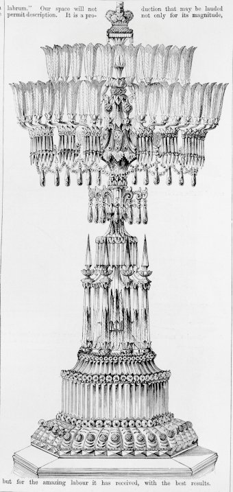 Fig. 2:  "Crystal Jewelled Candelabrum" by Defries, from The Illustrated Catalogue of the Universal Exhibition [note 9], p. 51. Juliette K. and Leonard S. Rakow Research Library of The Corning Museum of Glass, Corning, New York.