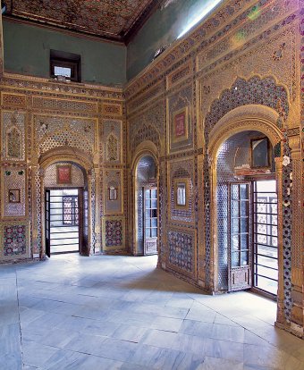 Fig. 2: Mirrored walls in the Sheesh Mahal (Palace of Mirrors), Motibagh Palace, Patiala, India, 18th century.