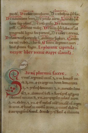 Fig. 3: This page of the Mappae clavicula contains one of the more elaborate initials in the manuscript.