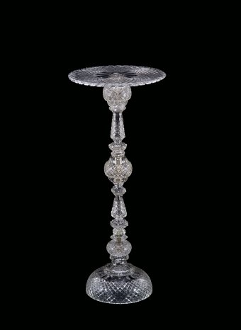 Fig. 40: Table, blown, tooled, cut, assembled; silver-plated brass. Probably F. & C. Osler, about 1880-1920. H. 76.2 cm. The Corning Museum of Glass, Corning, New York (2004.2.13).