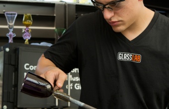 Glassmaker Tom Ryder works with Harry Allen and Chris Hacker at GlassLab in Corning, August 2012